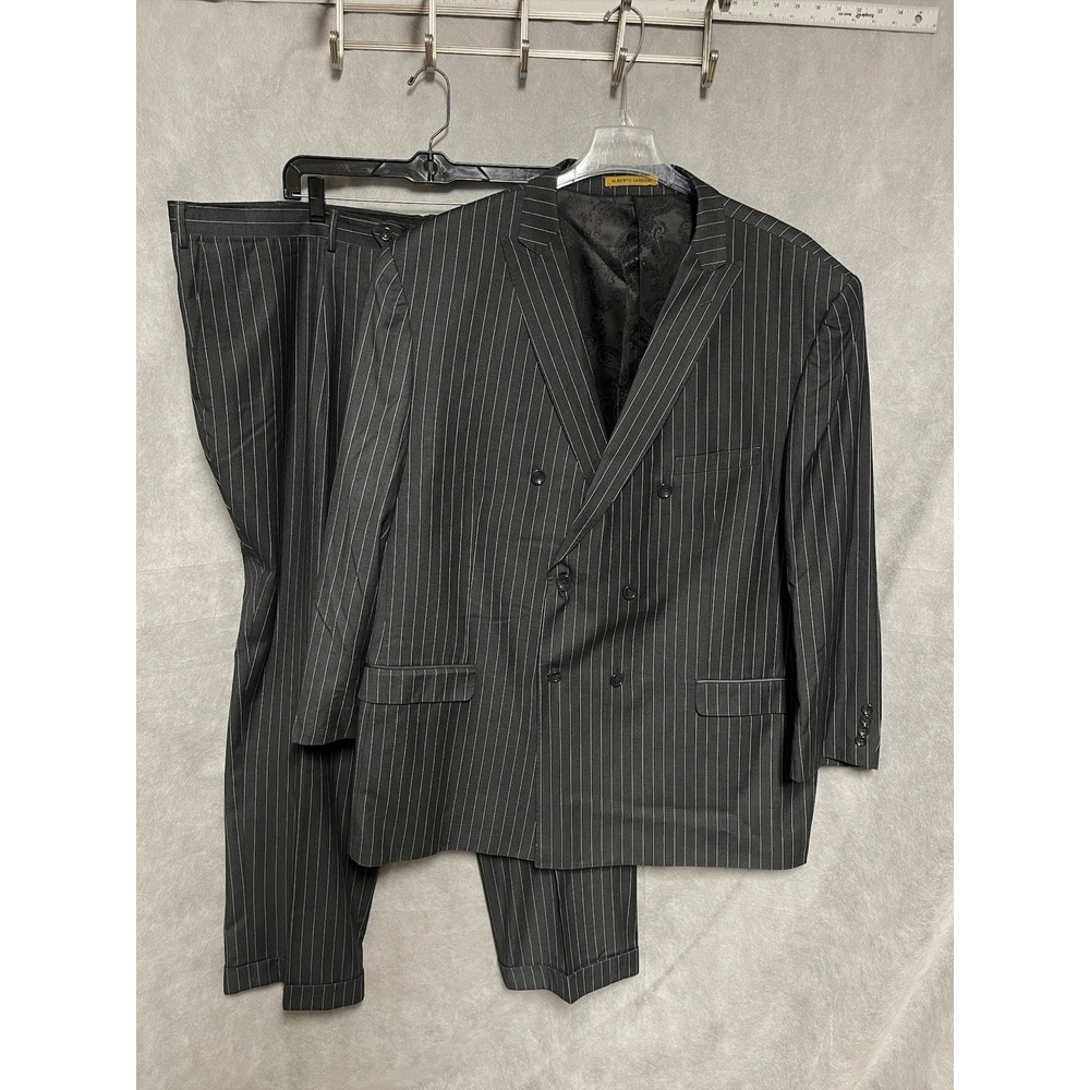 Alberto Nardoni Suit Men 54L  Gray Striped Double Breasted Super 150 Wool W47X30